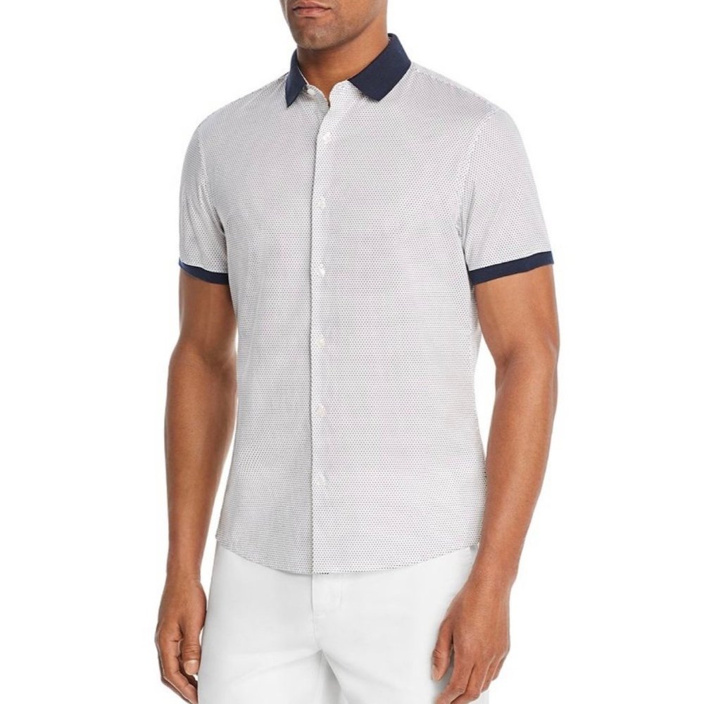 Michael Kors Men's Short Sleeve Dot Print Slim Fit Button Down